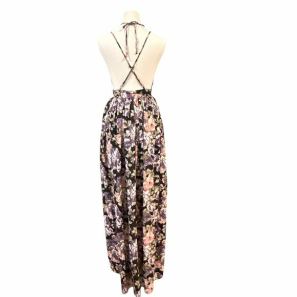 Windsor Floral Maxi Dress Black Purple Pink Small Boho Sundress Summer - Picture 4 of 14